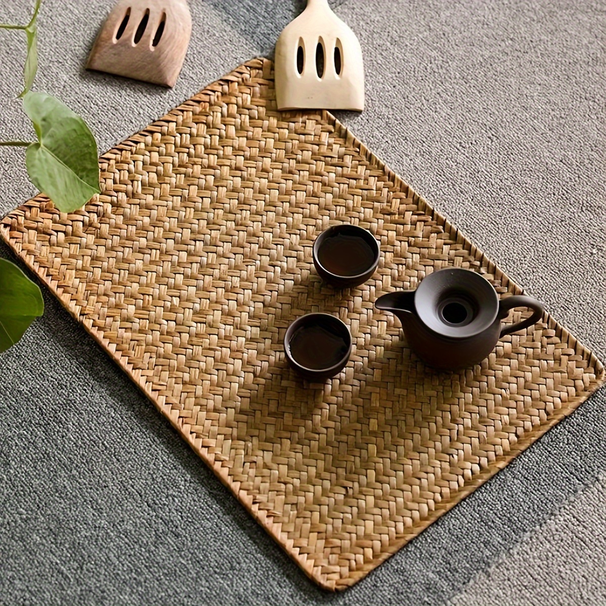 

1pc, Rattan Placemat, Creative And Simple Rectangular Handmade Woven Meal Mat, Tea Set Mat, Heat Insulation Pad, Coaster, Used For Home Decoration, Room Decor