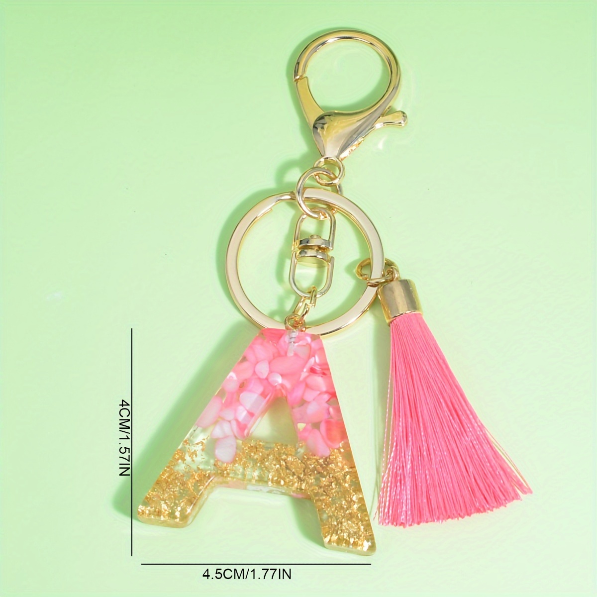 1pc Resin English Letter Shape Keychain Pendant with Tassel Bag Ornament Key Ring,Temu