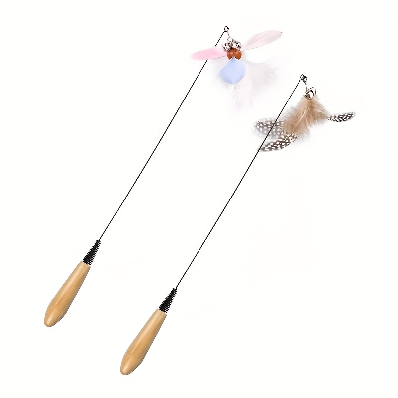 1pc Interactive Cat Teaser Stick With Feather Toy, Wire Spring Cat Wand Toy  For Indoor Cats For Fun