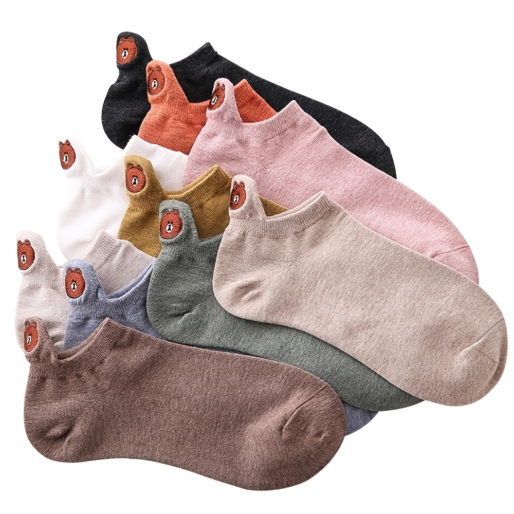 5 pares de calcetines dulces de color sólido, transpirables y absorbentes  del sudor, bonitos calcetines tobilleros con estampado de oso y corazón,  medias y calcetería para mujer - Temu