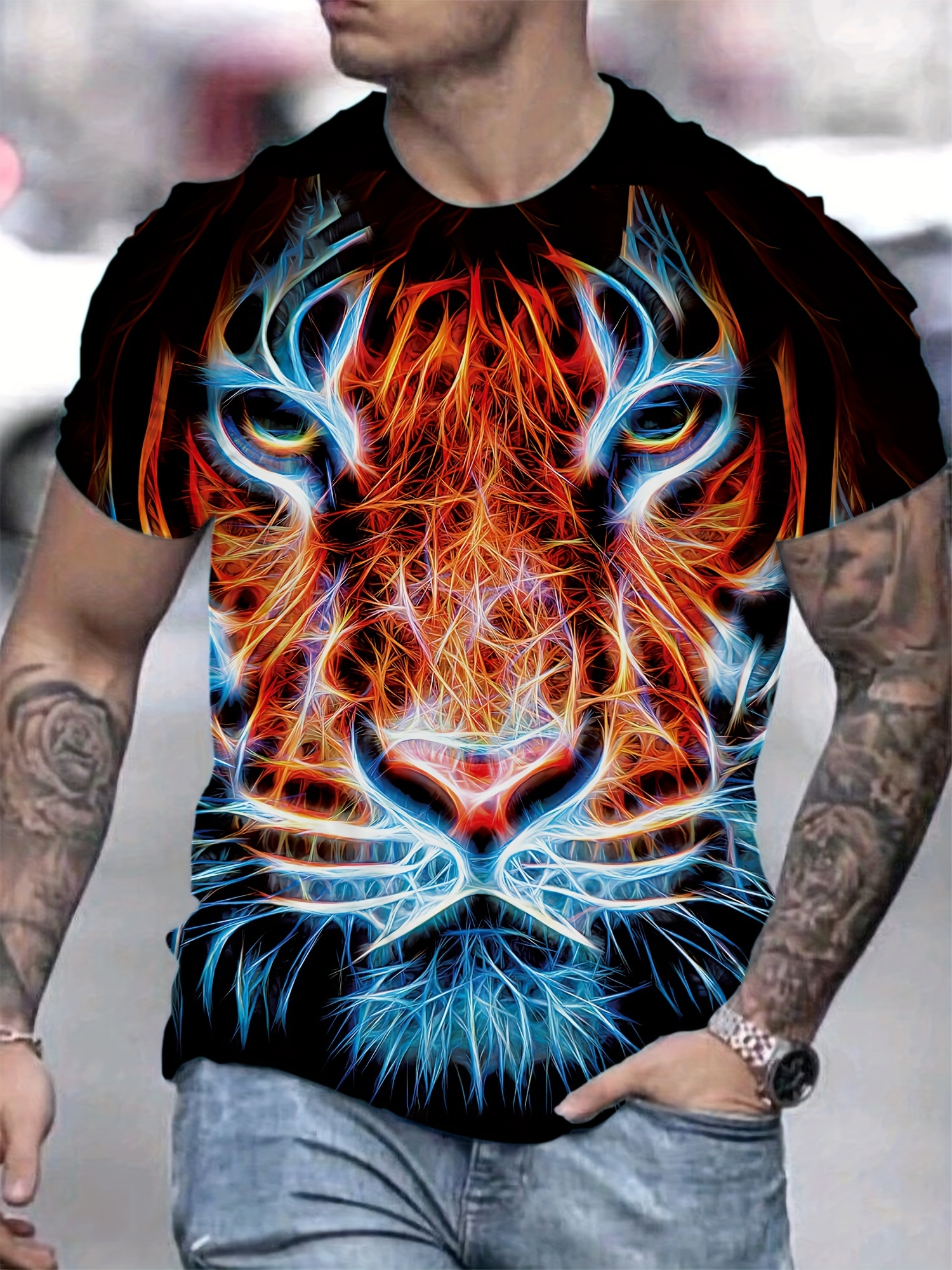 Summer Fashion Original Tiger graphic t shirts For Men 3D Casual  Personality Animal Pattern Printed t-shirts with short sleeves