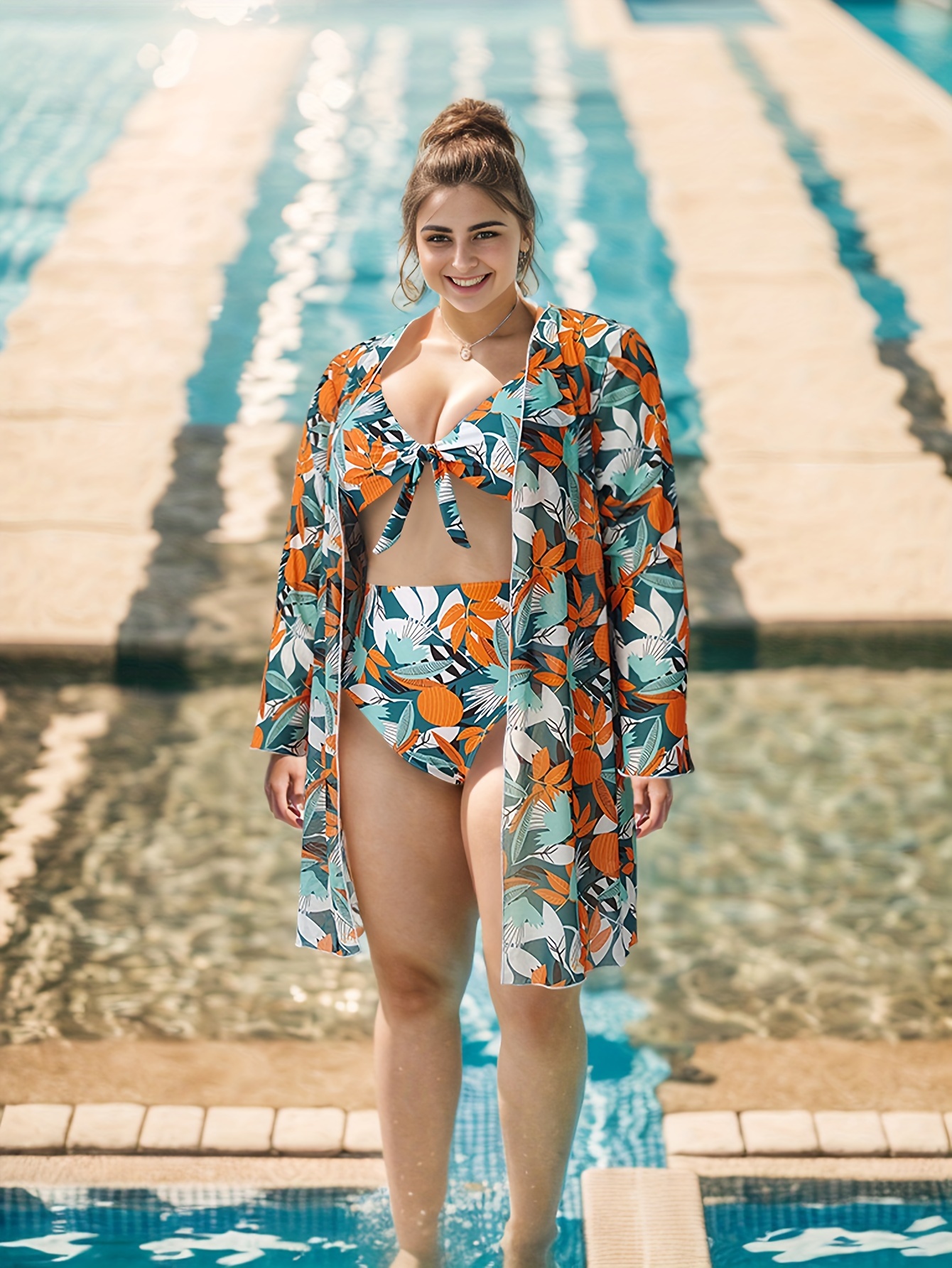 Plus Size Vacay Bikini Set Women's Plus Tropical Print Long - Temu Canada
