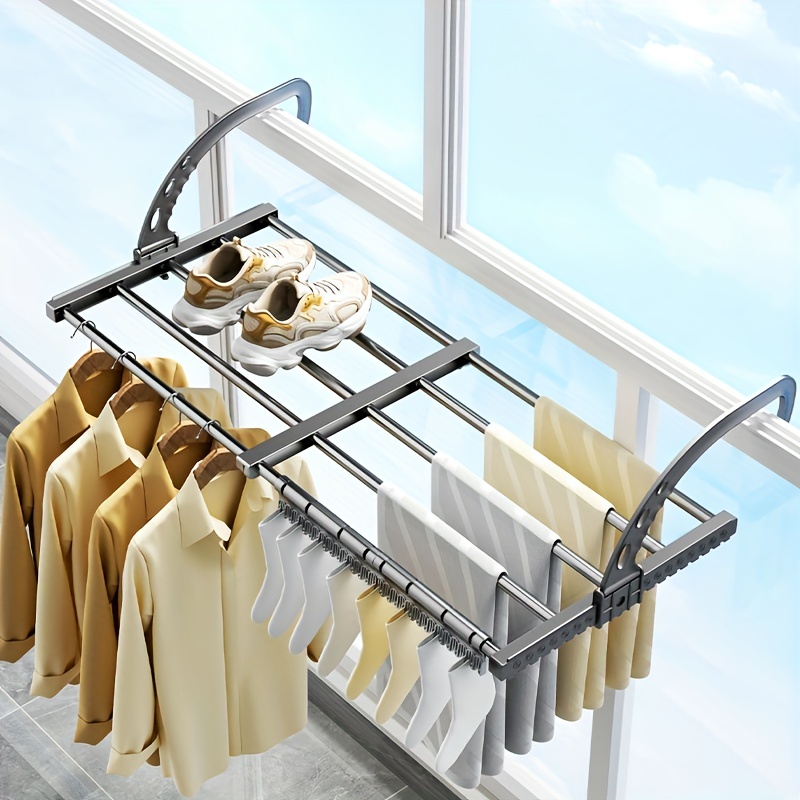 Etendoir Linge Étendoir à vêtements extensible, étendoir de balcon,  étendoir en acier inoxydable, étendoir à vêtements pliable et portable  permettant