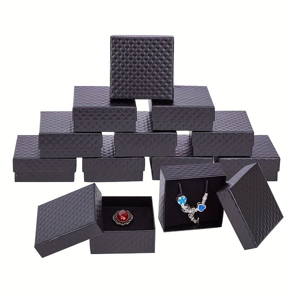 

12pcs Black Square Cardboard Jewellery Boxes For Pendants, Earrings And Rings