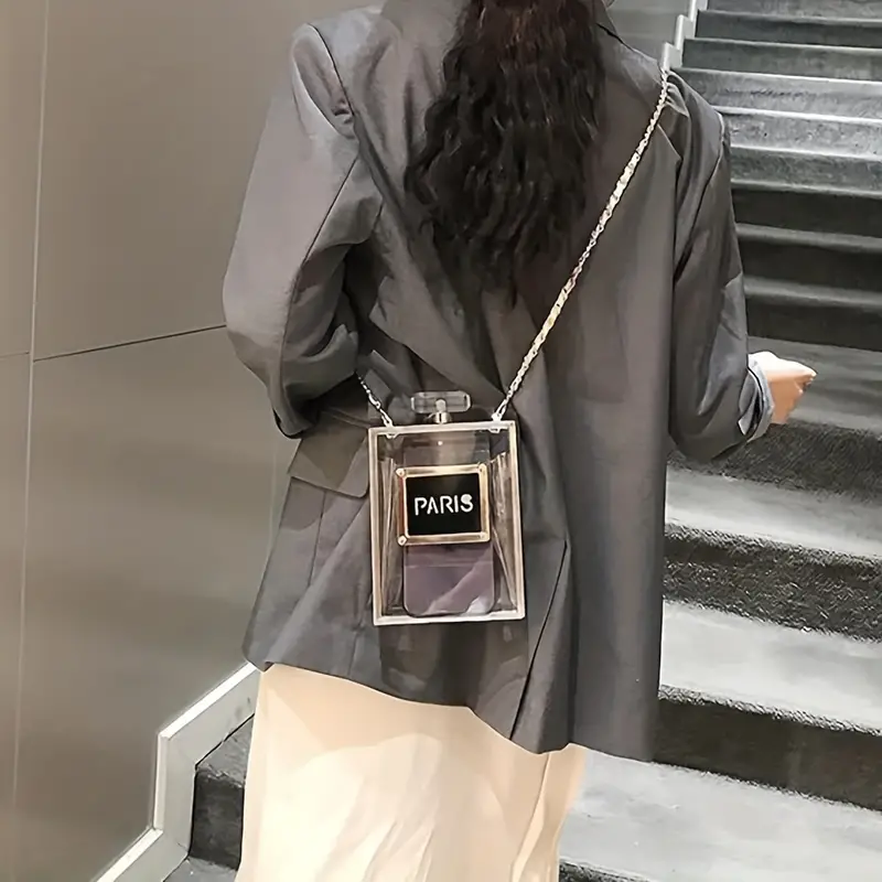 Black Paris Perfume Shape Women Acrylic Box Clutch Evening Bags Party  Purses Cocktail Handbags: Handbags