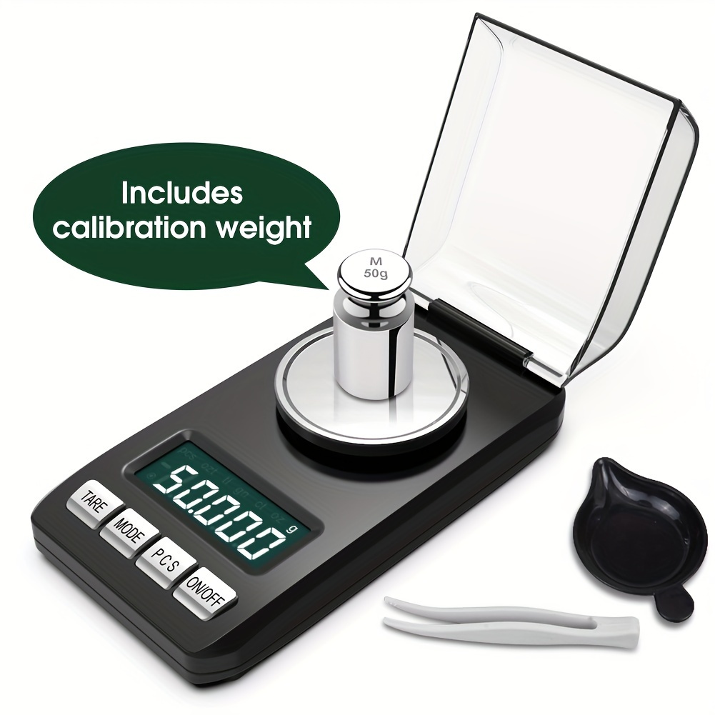 50g x 0.001 Grams, Premium High Precision Digital Milligram Scale, Includes  Tweezers, Calibration Weights