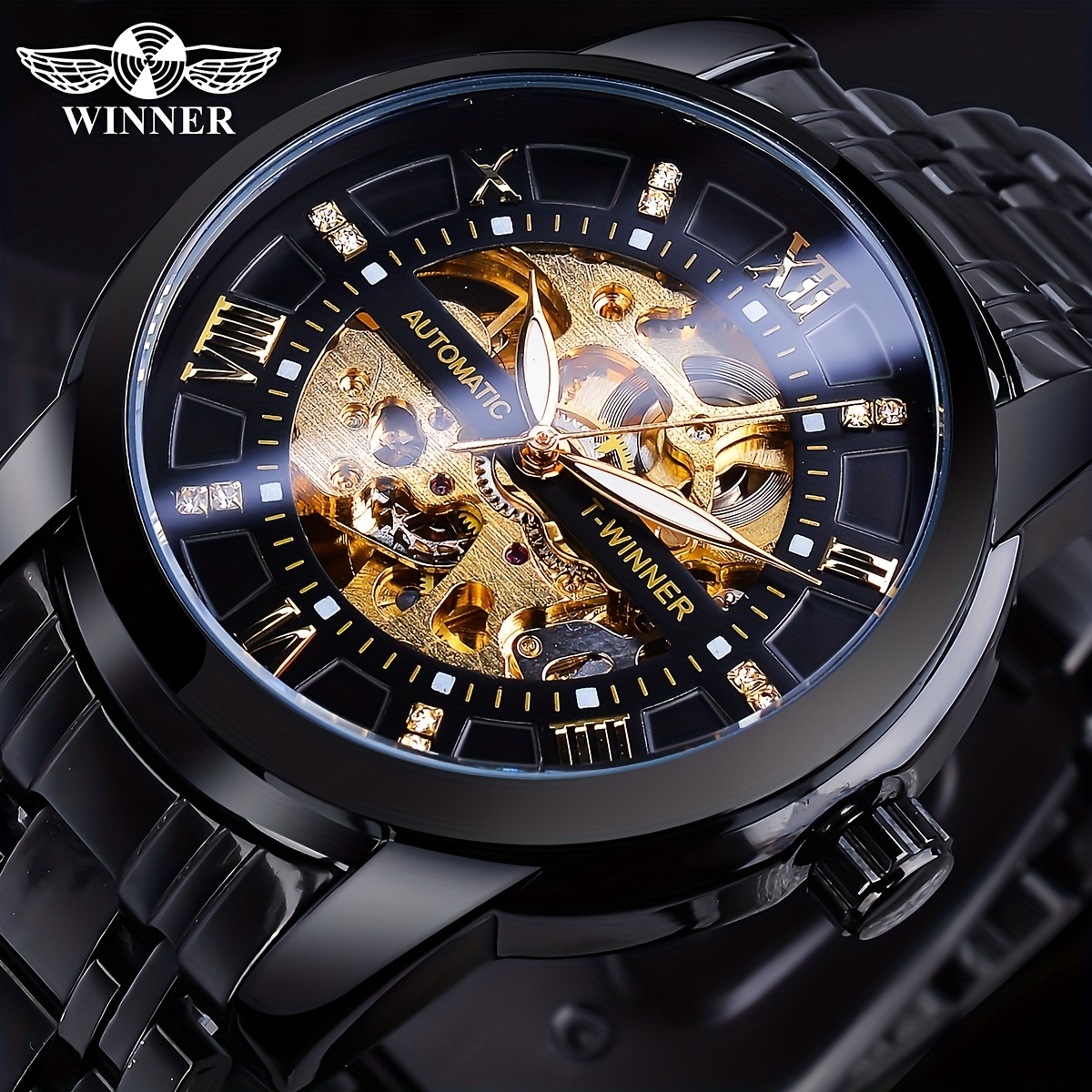 

T-winner Men' Automatic Mechanical Watch - Business With Rhinestones, , T-winner