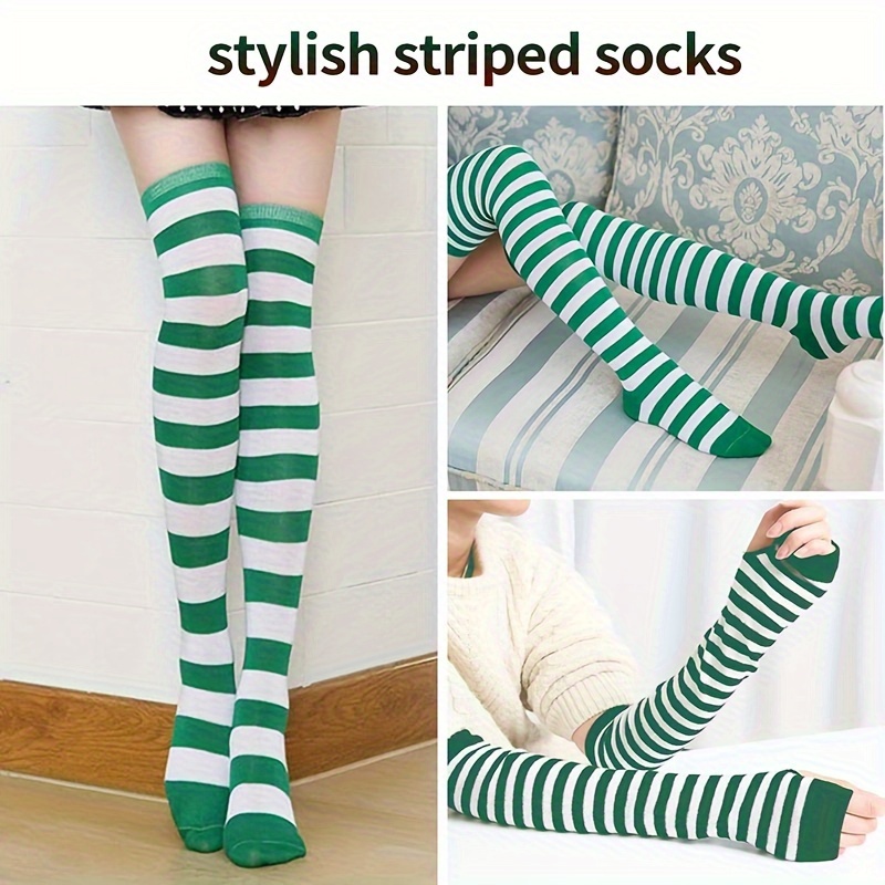 Green and White Stripe Tights - Thighs the Limit