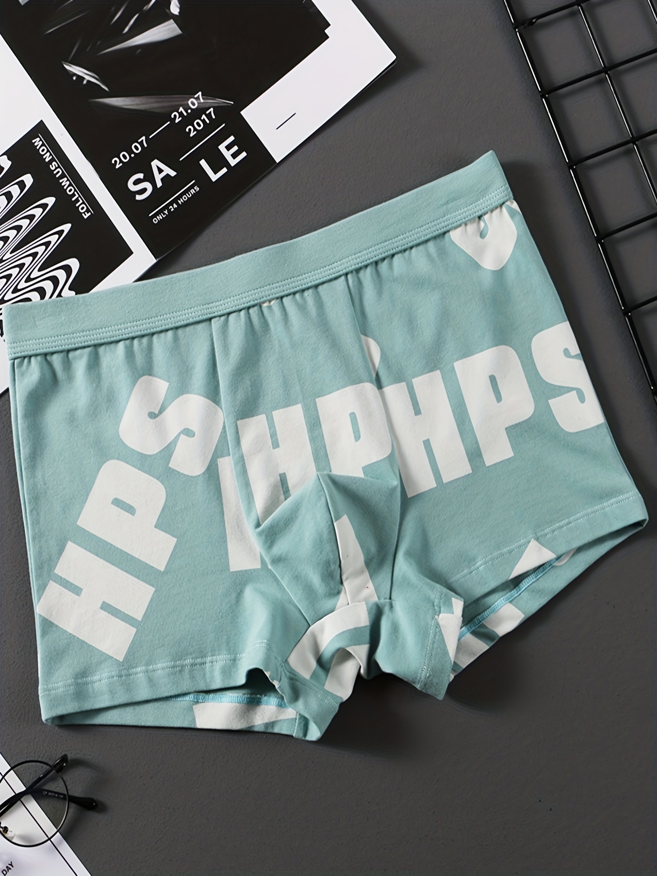 Men's Fashion Letters Print Boxers Briefs Underwear, Thin