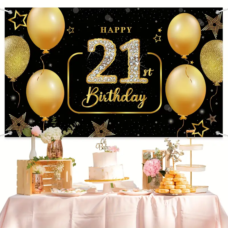 Happy 21st Birthday Party Backdrop Black And Golden 21 Year Temu Australia