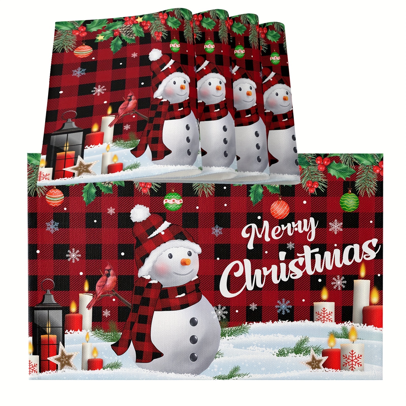 Christmas Theme Linen Placemats Buffalo Plaid Snowflake - Temu