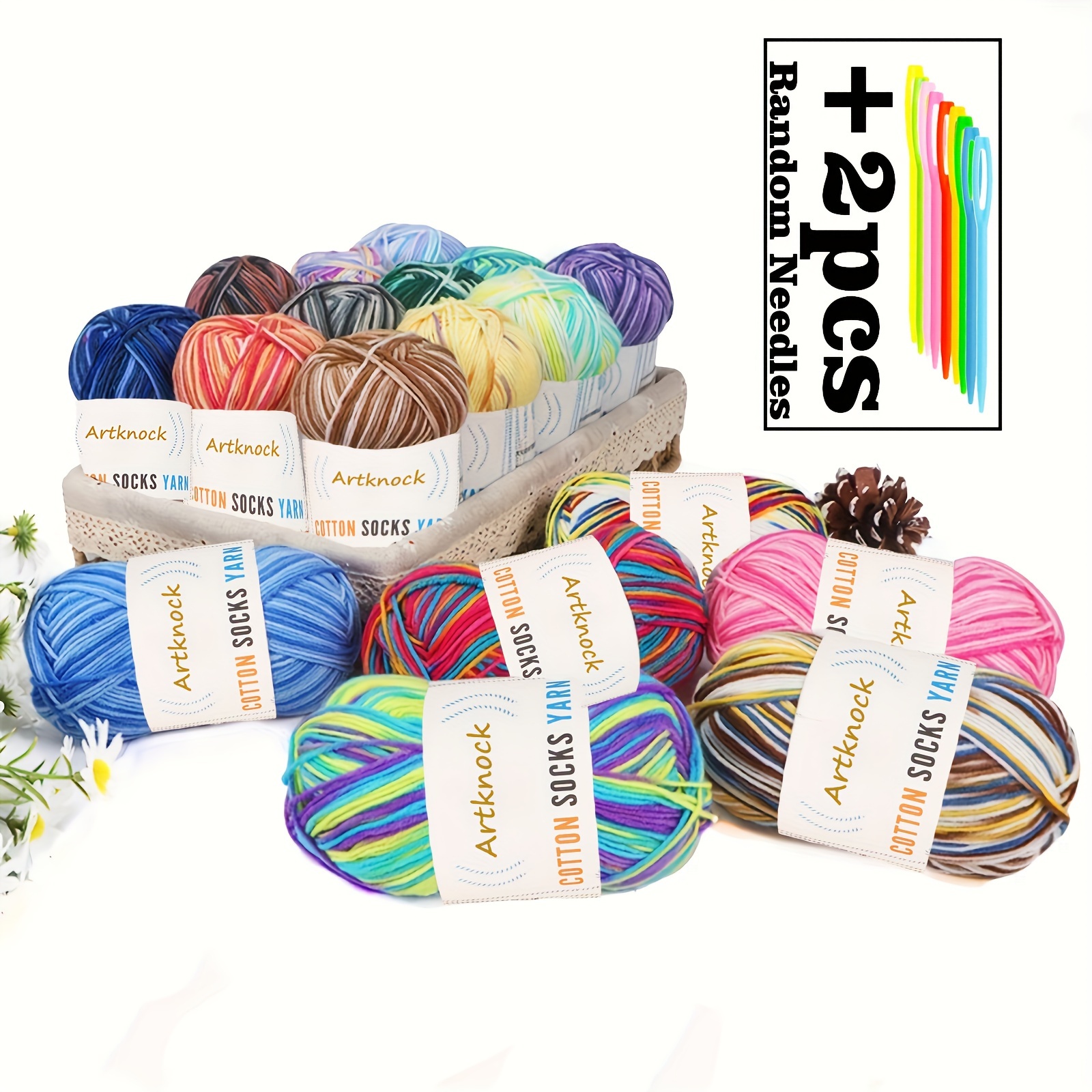 Multicolor Yarn With Needles Colorful Cotton Yarn For - Temu