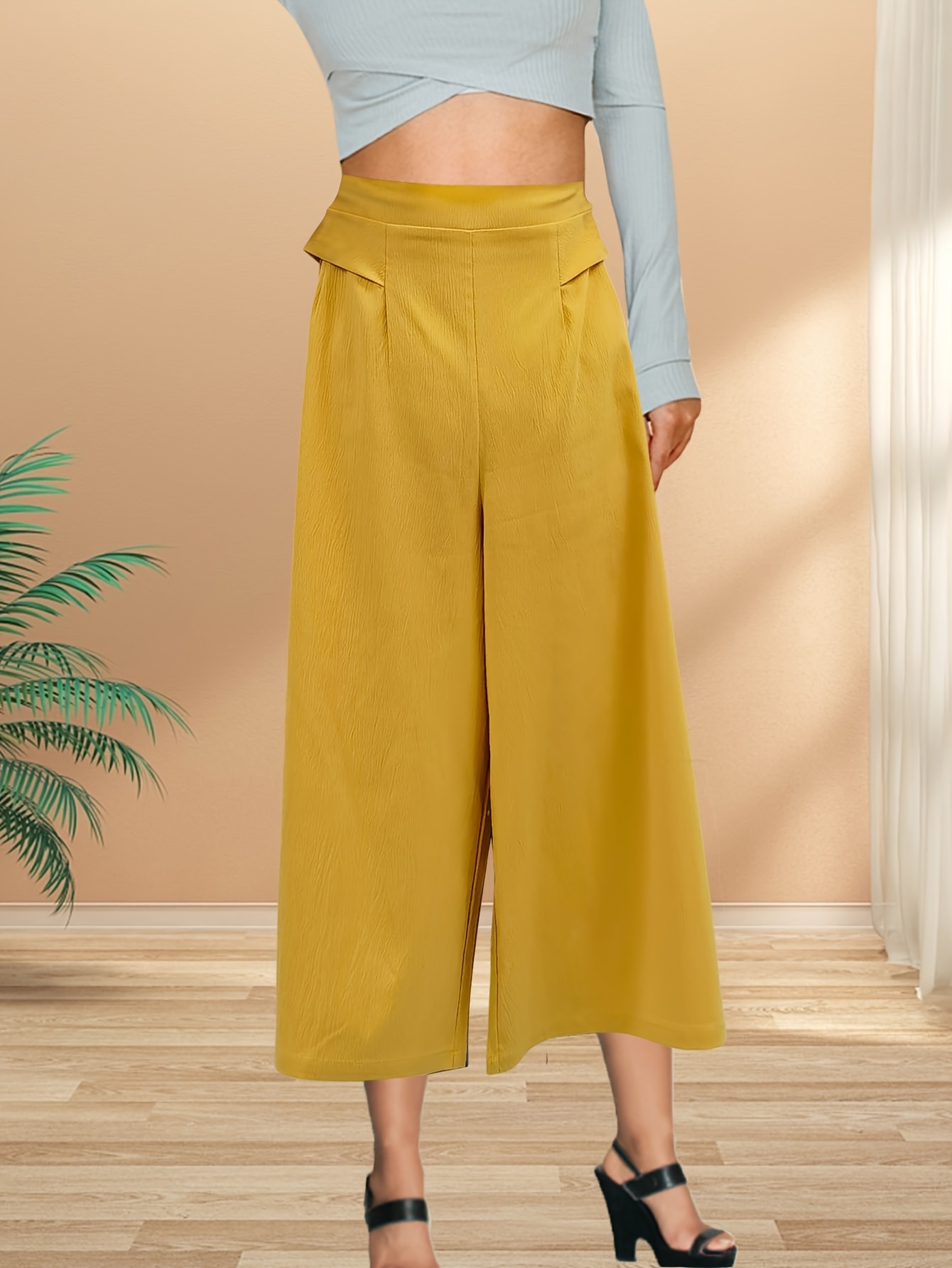 Plus Size Casual Pants Women's Plus Solid Elastic Waist - Temu