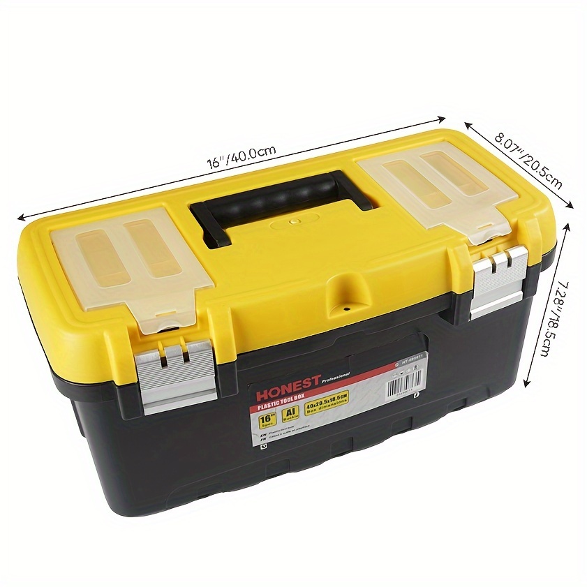 1pc 16inches Tool Box-industrial-grade Portable Multifunctional Maintenance  Electrician Storage Box For Vehicles-with Metal Aluminum Buckles, Top Can