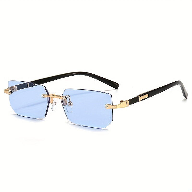 1pc Mens Trendy Square Rimless Sunglasses Super Cool Gold Tiger