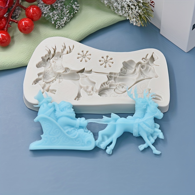 

1pc, Christmas Sleigh Fondant Mold, 3d Silicone Mold, Santa Claus Running Elk Candy Mold, Chocolate Mold, For Diy Cake Decorating Tool, Baking Tools, Kitchen Accessories