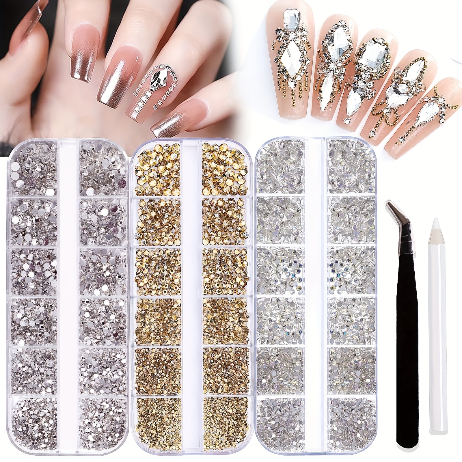 1000pcs Clear Nail Stones and Gems,12 Mixed Crystals Glass Nail Art  Rhinestones, Flat Back Round Beads with Storage Organizer Box for Crafts,  Face, Art, Clothes, Shoes 