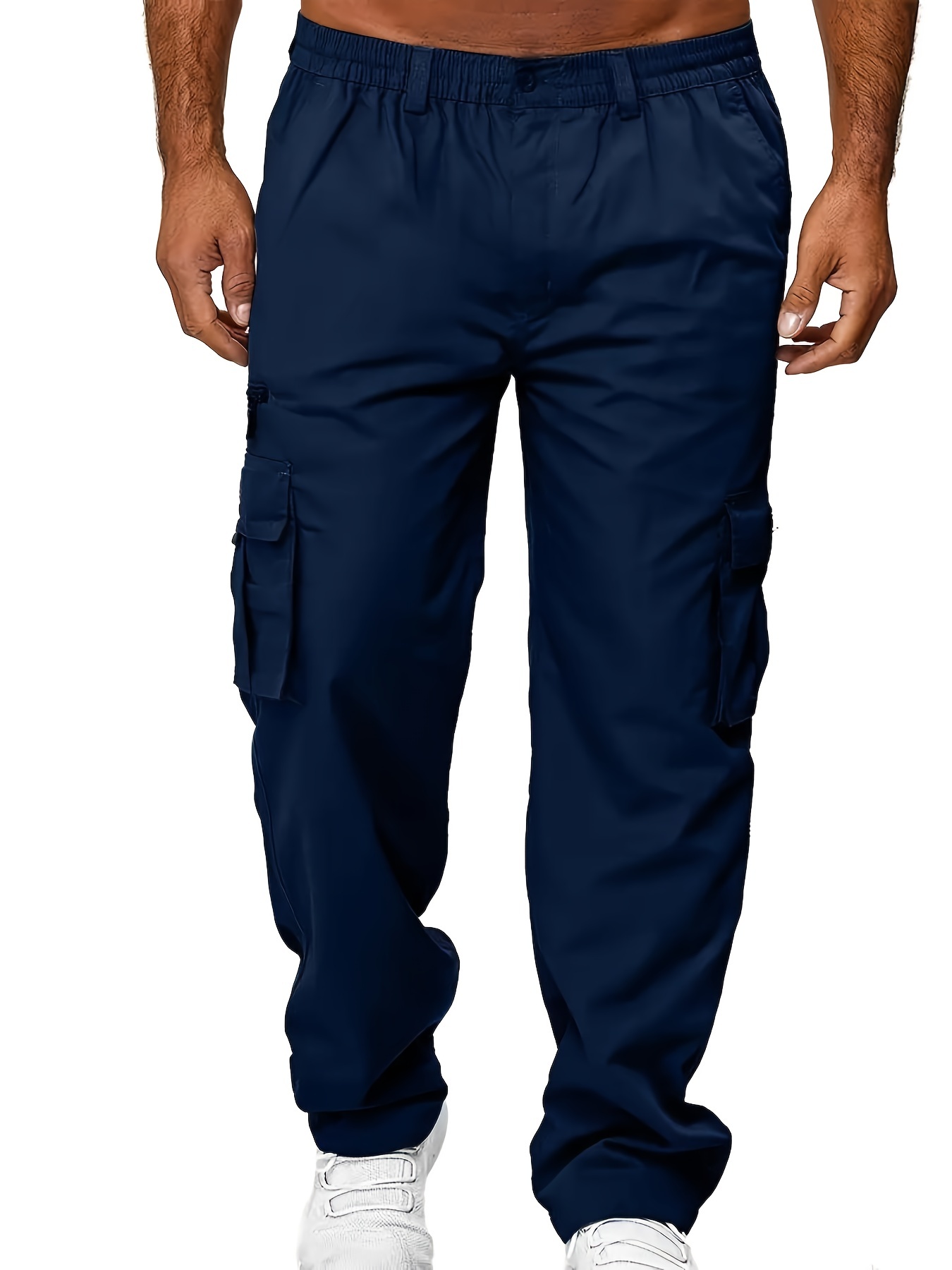 Men's Casual Navy Blue Cotton Pants - Temu