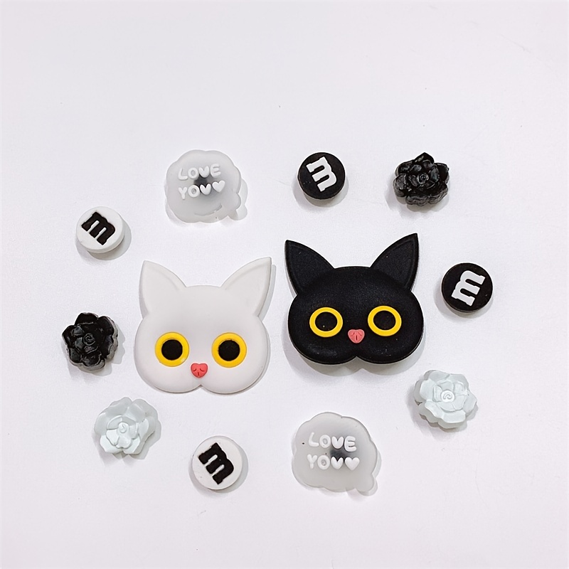 Cute Cat Shoes Accessories Cartoon Cute Black White Cat Set - Temu