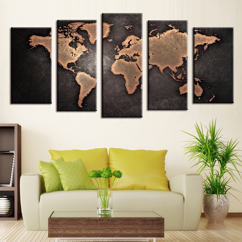 5pcs Set Hd Printed General World Map Black Background Wall Art Painting  Pictures Print On Canvas Art Home Modern Decoration | Today's Best Daily  Deals | Temu