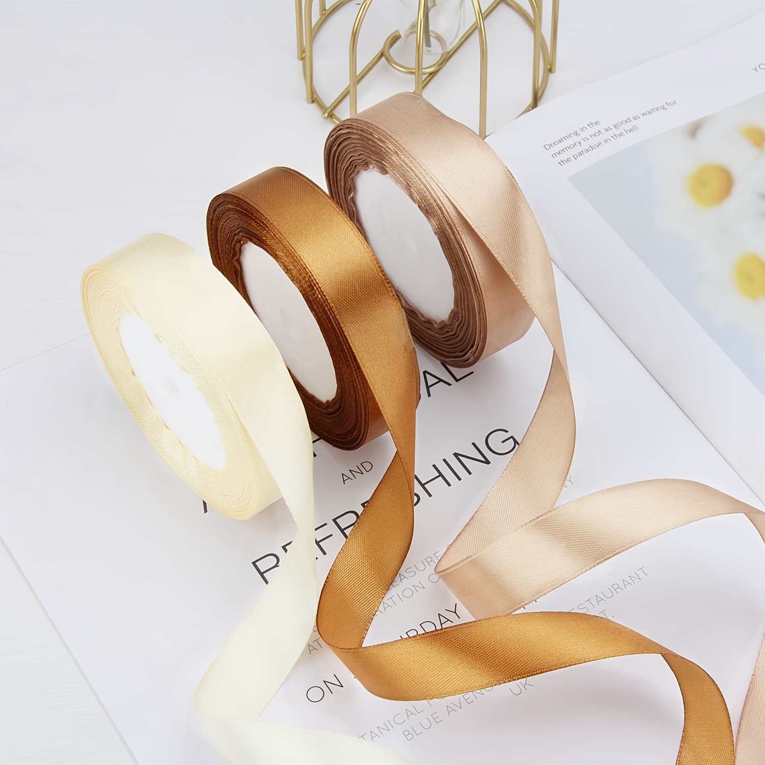 Golden Ribbon For Gift Wrapping Pretty Satin Ribbons For - Temu