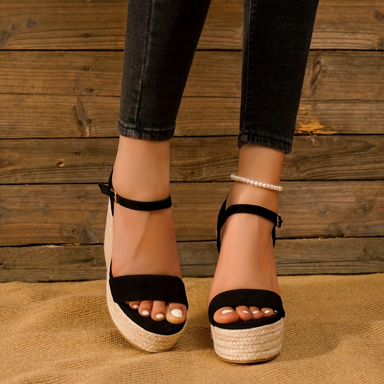 Women's Platform Wedge Sandals Open Toe Cross Ankle Strap - Temu