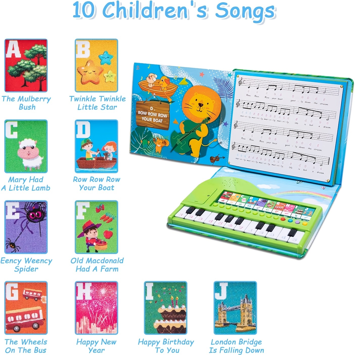 Moniss Livro De Piano De 20 Teclas Teclado De Piano Eletrônico Livro De  Músicas De Piano 2 Em 1 Com Teclado Embutido Com 10 Instrumentos E 10  Músicas : : Brinquedos e Jogos