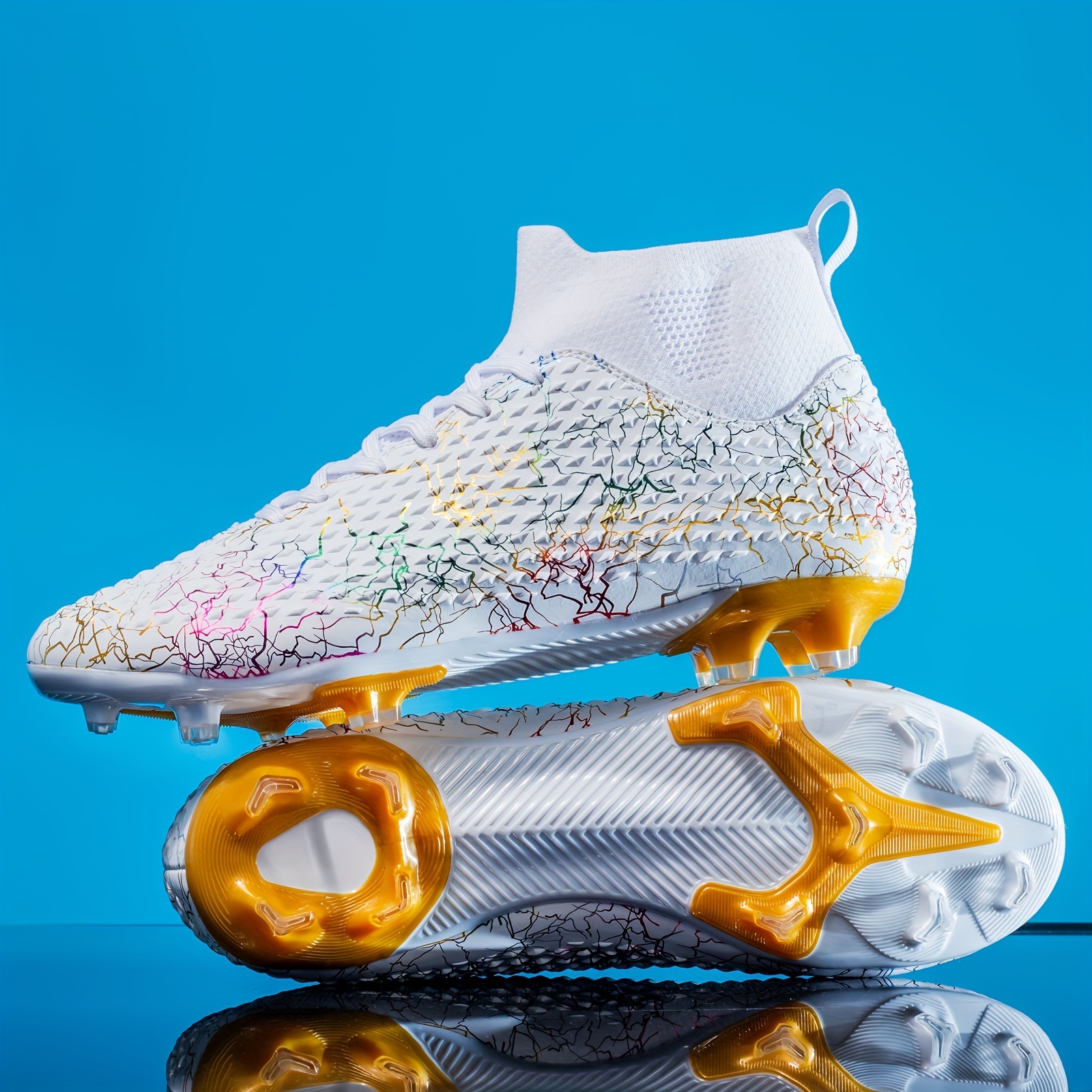Zapatos de fútbol con clavos rotos y cordones antideslizantes con estampado  geométrico moderno para niños y niñas, zapatillas de deporte cómodas para