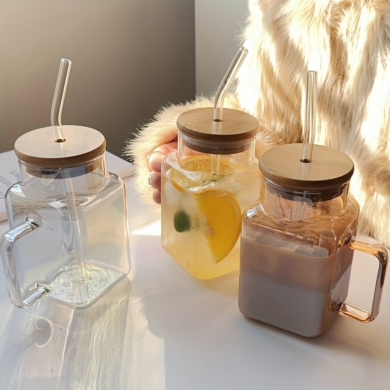 Mason Jar With Lid And Straw, Glass Cups With Lid And Straws - Wide Mouth  Reusable Drinking Glasses, Iced Coffee Cups With Lids