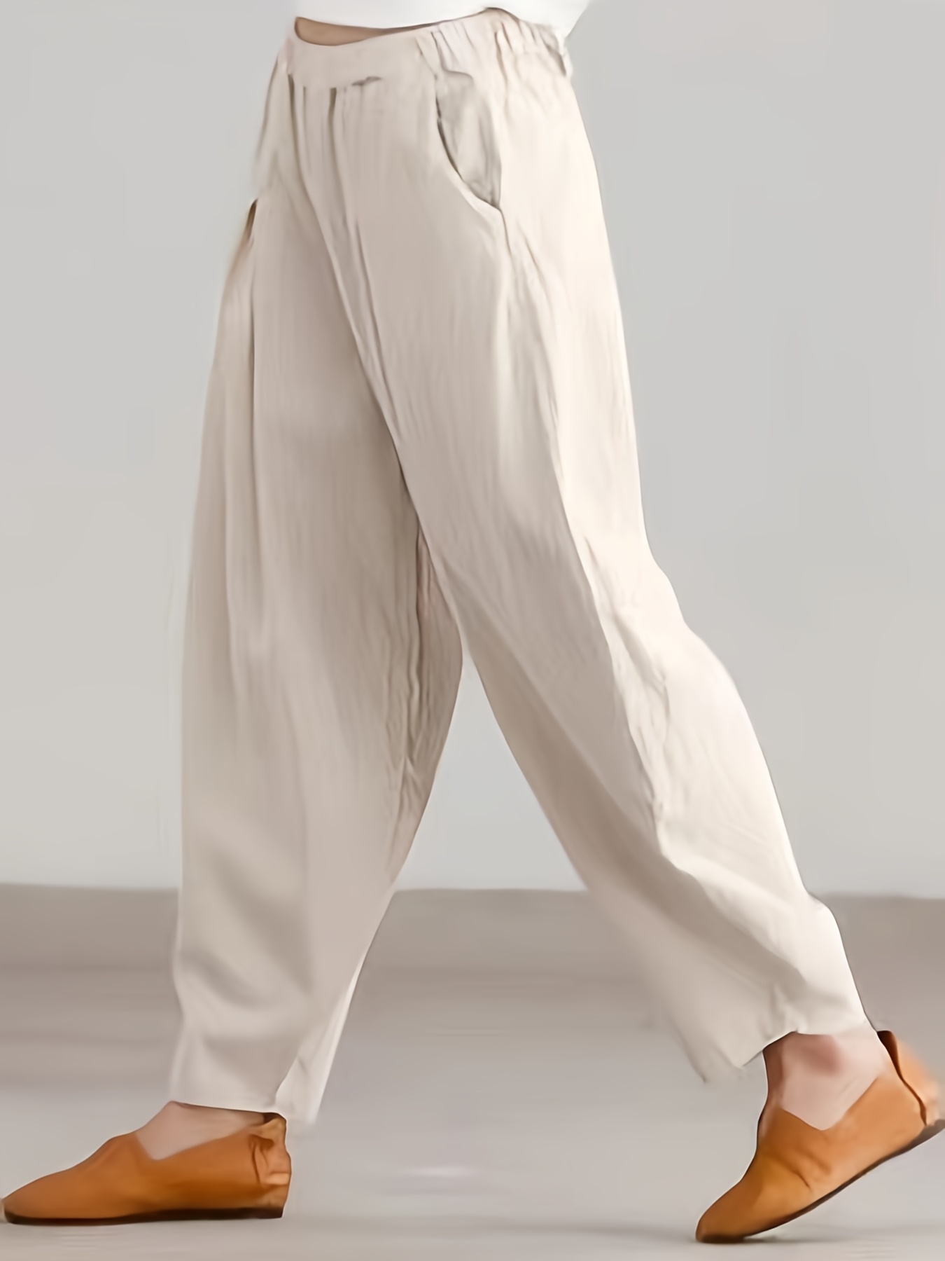 Linen Trousers Womens Women's Pants Casual High Waist Solid Summer
