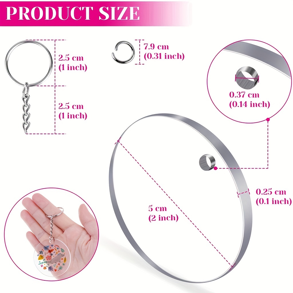 144pcs Blank Acrylic Keychain, Transparent Circular Acrylic Bulk DIY Handicraft Production, with Card Holder Plastic Bag, Vinyl Keychain,Temu