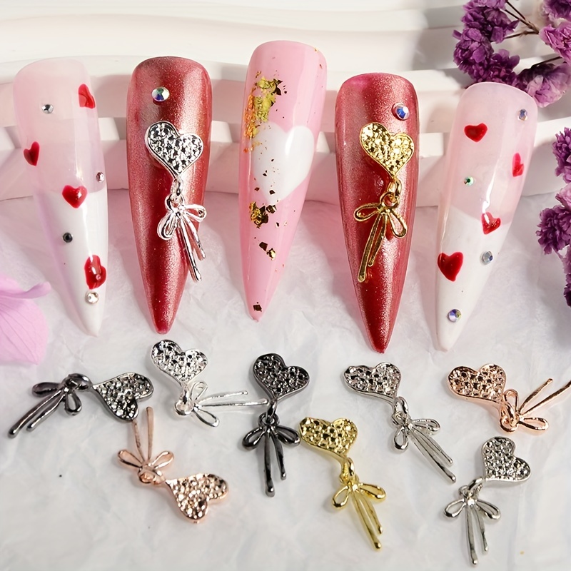 Valentine's Day Nail Charms Hollow Heart Love Alloy Nail - Temu