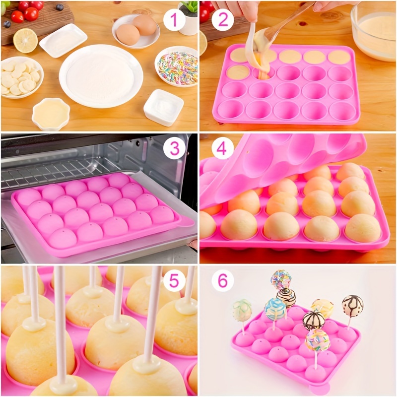 Cake Pop Pan Silicone 20 Round Shaped Lollipop Mold Tray, Size: One size, Pink