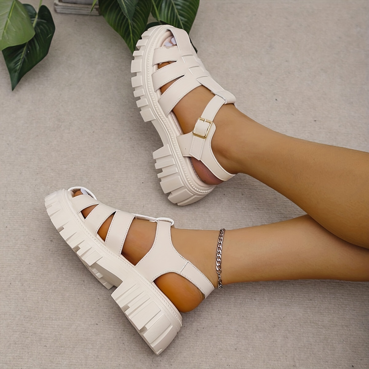 Women's Platform Sandals Roman Style Closed Toe T strap - Temu