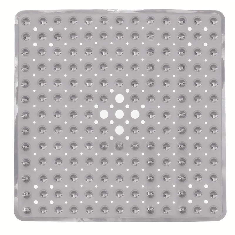 1pc Square Bath Mat Non-slip Mat with Draining Hole and Super Adsorbed  Suction Cups