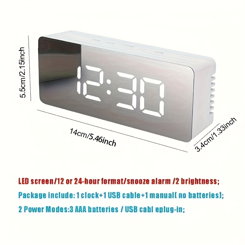 1 Pieza, Reloj Mesa Espejo Led, Alarma Digital, Repetición Alarma