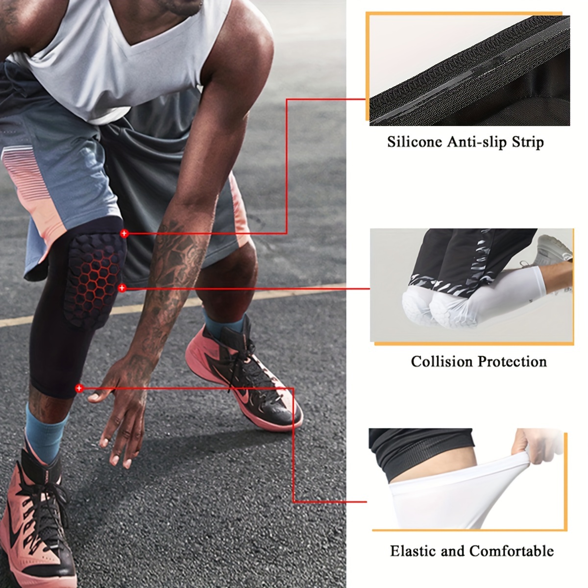 Padded Basketball Leg Long Knee Sleeve EVA Pads