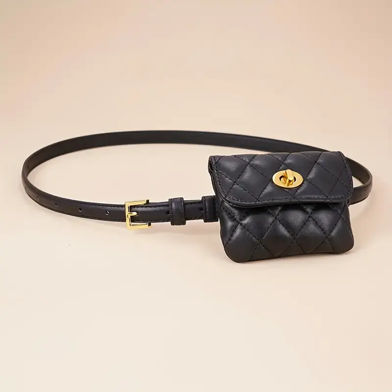 embossed pu leather belt bag for women black adjustable crossbody waist purse fanny pack trendy mini handbag detachable details 1