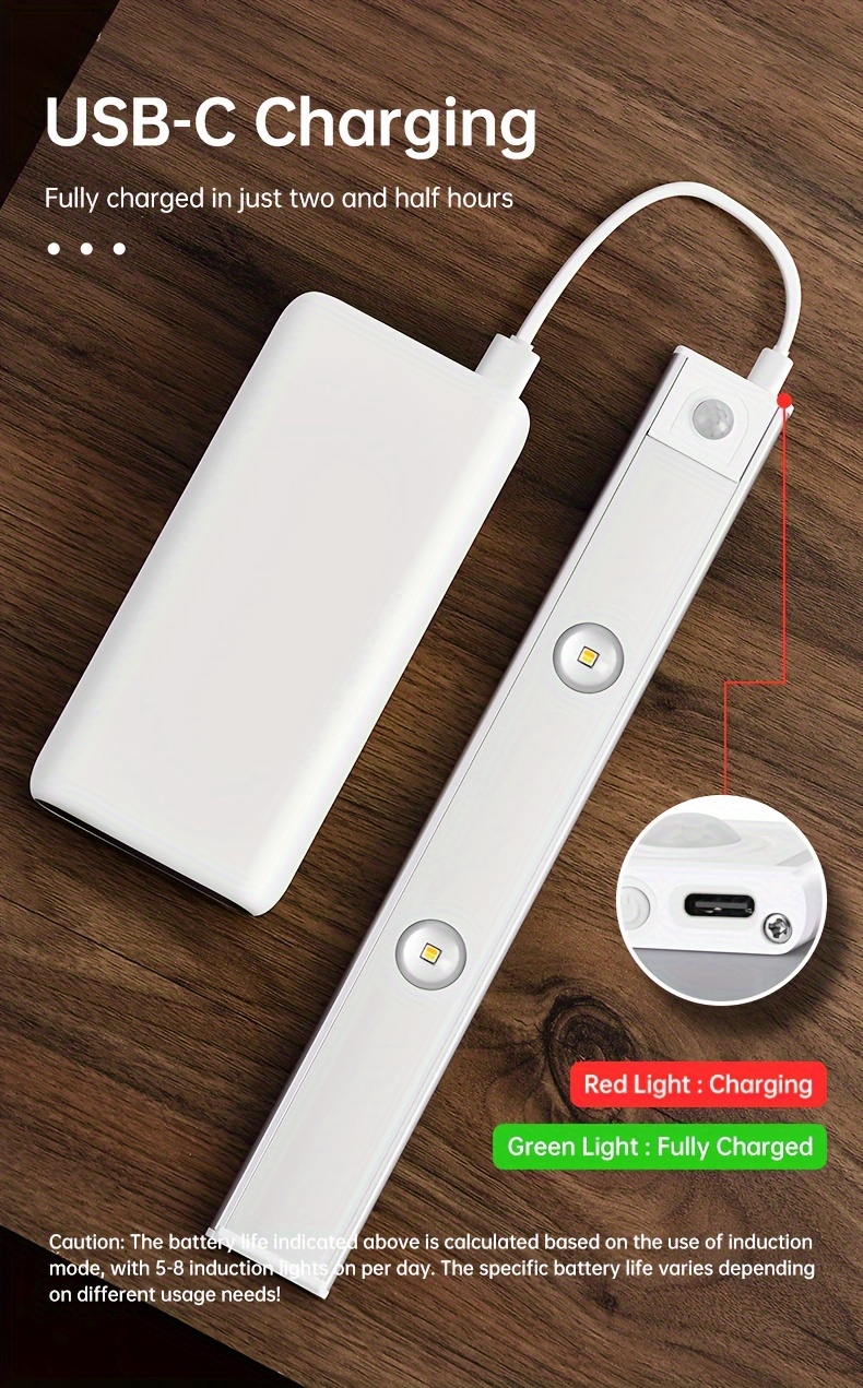 [Paquete de 2] Luces LED con sensor de movimiento para debajo del gabinete,  80 LED, luz LED de 12.6 pulgadas, recargable por USB C, luz nocturna