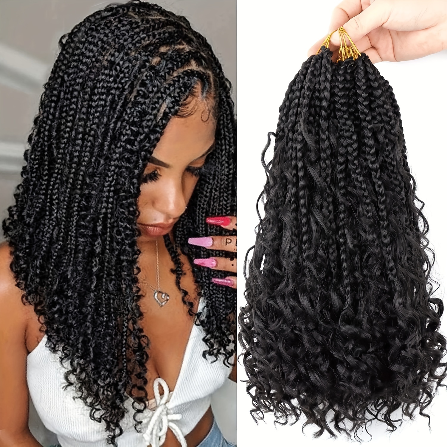 Full Star Box Braids Curly Ends Synthetic Crochet Hair Extension