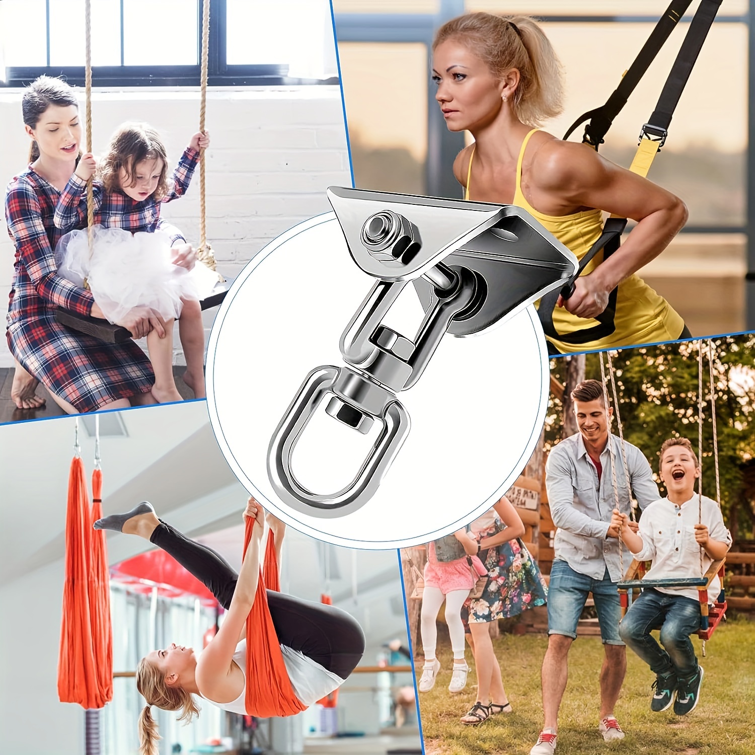 Heavy Duty 360° Swivel Swing Hanger, Stainless Steel Swing Hook for Ceiling  Wooden Porch Swing Hanging kit Playground Gym Rope Boxing Bag Hammock