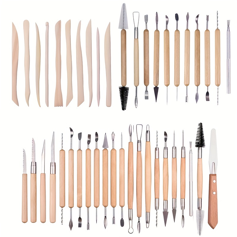 61PCS Ceramic Clay Tools Set with Plastic Case,Polymer Clay Tools Pottery  Tools Set, Wooden Pottery Sculpting Clay Cleaning Tool Set for Potters
