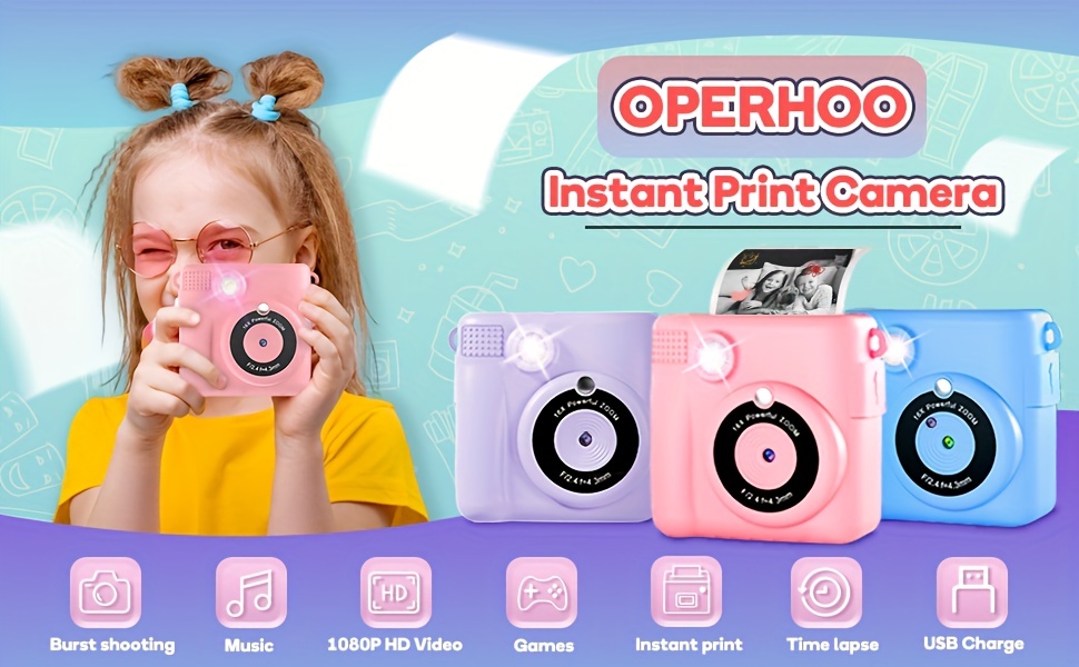 Instant Camera For Kids 1080p Hd Digital Print Camera 2.4 - Temu