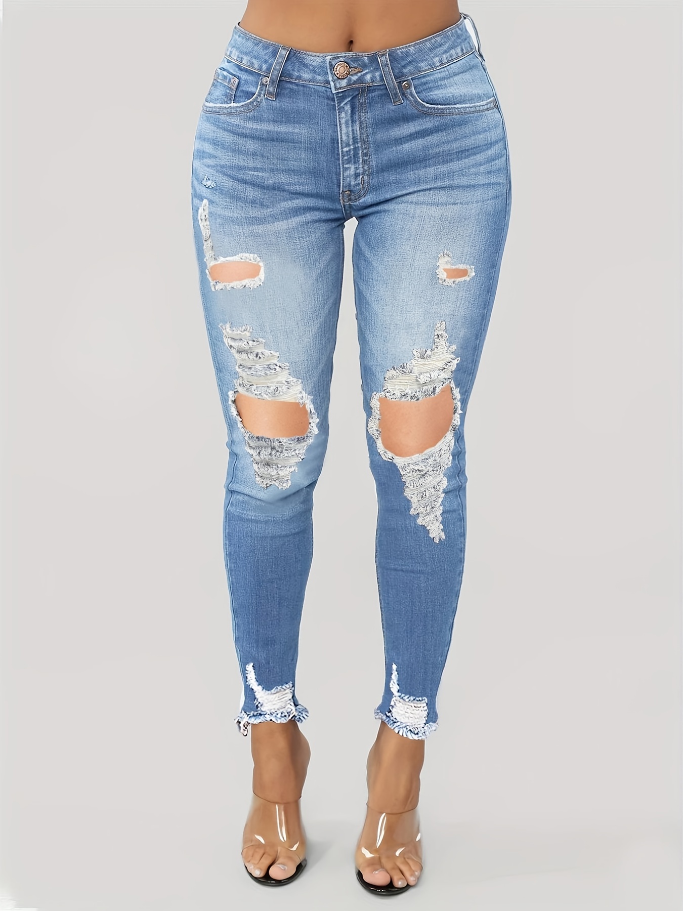 Jeans Pants Women Ripped Jeans with Holes Low Waisted Stretch