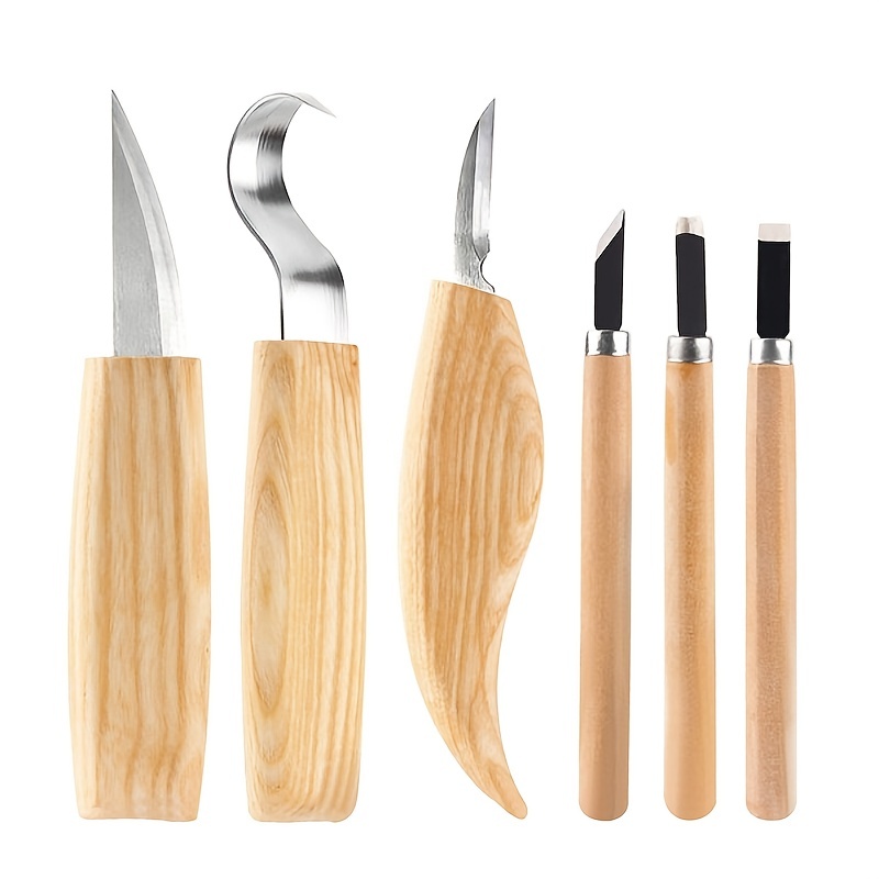 1 Set Wood Color Stainless Steel+Wood Wood Carving Kit Suitable For Adults  And Kids Beginners Carving Wood Carving Set Contains: 6*Carving Tools