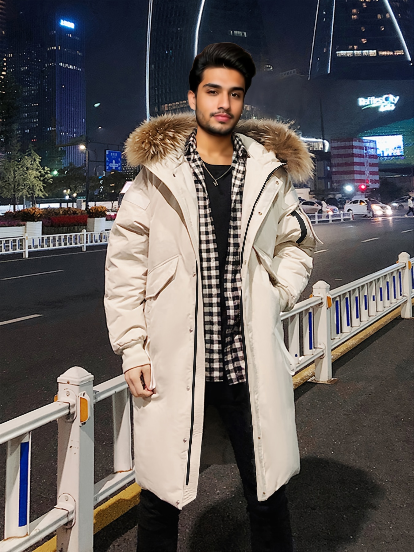 Men's Casual Loose Fit Feather Padded Jacket, Chic Hooded Long Puffer Coat,  Warm Thick Parka For Fall Winter