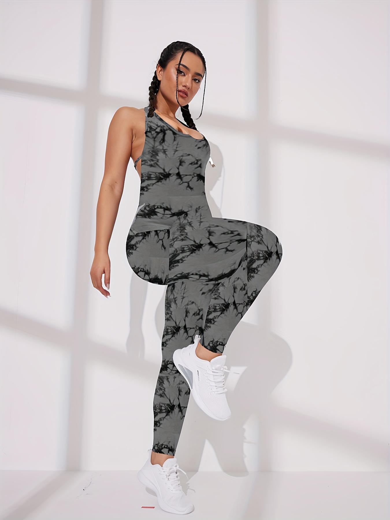 Tie Dye Halter Neck Sports Jumpsuits Seamless Backless Sexy - Temu