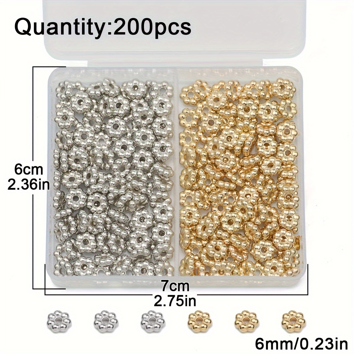 Image of 200pcs Of Dual- Containing 6mm Snowflake Spacers, Electroplated In Kc Golden And White, Ccb Loose Beads For Bracelet And Necklace Crafting, Semi-finished Materials For Handmade Jewelry Additions