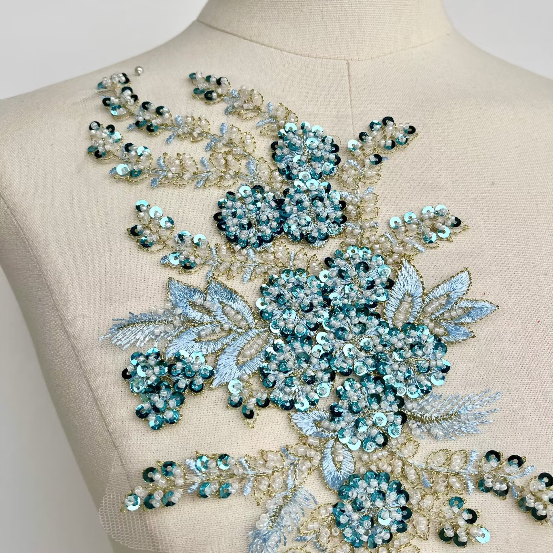 1pc 高品質刺繍 DIY スパンコール花ビーズレース襟縫製装飾ドレス ...