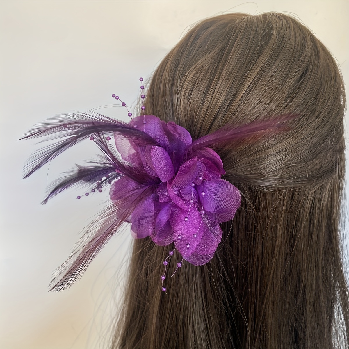 Flower Faux Feather Corsage Hair Band Hair Clip Elegant - Temu